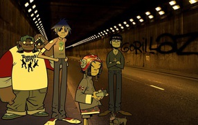 Герои мультфильма Gorillaz в тоннеле