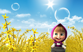 Маша на фоне голубого неба, мультфильм Маша и медведь