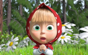 Маша на фоне ромашек, мультфильм Маша и медведь