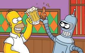Симпсон и Бендер пьют пиво