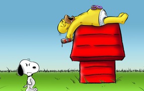Simpson sleeping on doghouse