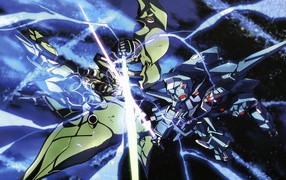 Сражение в мультфильме Mobile Suit Gundam Unicorn