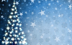 Tree on a background of stars and snowflakes
