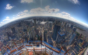 Панорама Нью-Йорка через линзу рыбий глаз