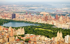 Парк между оживленными улицами Нью-Йорка