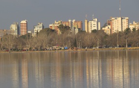 Residential buildings on the banks of the city pond
