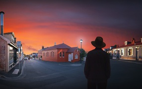 Силуэт мужчины на фоне городской улицы