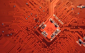 Computer circuit board in red