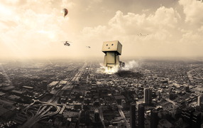 Картонный человек разрушает город