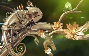 Металлический хамелеон на железной ветке