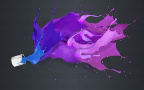 Краска голубого и фиолетового цвета на сером фоне