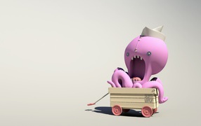 Розовый осьминог на тележке