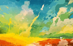 Детский рисунок, полет ракеты