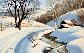 Ручей среди снега, картина