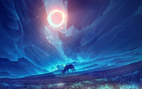 Олень на пастбище под полярным солнцем