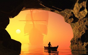 Заход лодки в пещеру
