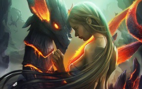 Long-haired girl and the dragon