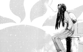 Нарисованная девушка с сигаретой в зубах