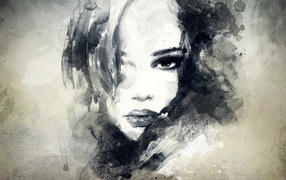 Портрет девушки нарисован черной краской