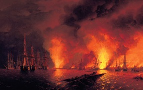 Aivazovsky painting Sinop. Night after the fight November 18, 1853