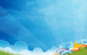 Зеленая трава и облака