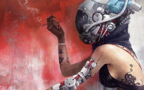 Андроид курит сигарету