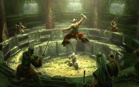 Казак сражается с турками на арене