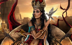 Фэнтези девушка с голубем на руке