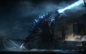 Годзилла извергает голубое пламя