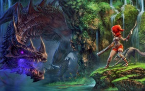 Little Red Riding Hood in the forest met the dragon