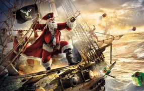 Santa Claus on a pirate ship