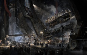 Космопорт в стиле стимпанк