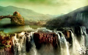 Замок на скале над водопадом