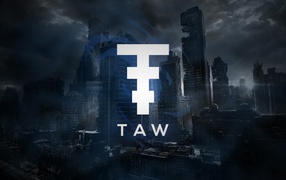 Логотип на фоне разрушенного мегаполиса