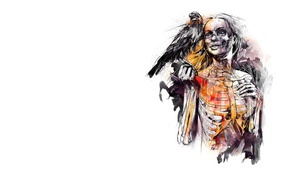 Скелет девушки с вороном на плече