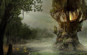 Деревушка на коре исполинского дерева