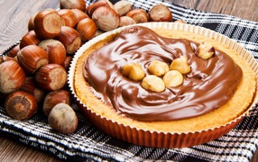Hazelnuts on the chocolate mousse