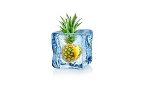 Pineapple in ice cube