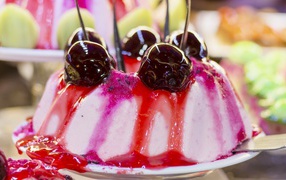 Творожное желе с вишнями