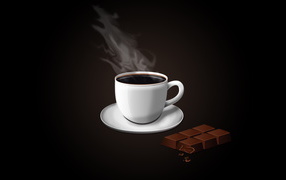 Чашка кофе с плиткой шоколада