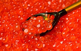 Spoon into red caviar