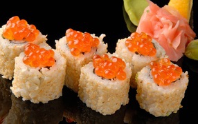 Sushi rice with red caviar