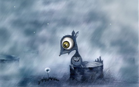 Мышь сидит на пне