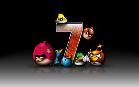 Птицы из Angry Birds у символа Windows 7