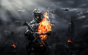 Горящий солдат из игры Battlefield 3