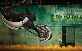 Олень перед огромным механизмом, игра Portal 2