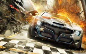 Взрывы позади автомобиля из игры