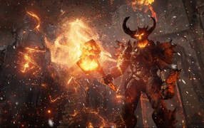 Огненный демон с молотом в игре Unreal Engine 4