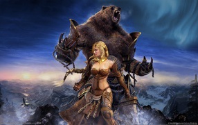 Девушка и медведь в игре Guild Wars