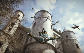 Прыжки с крыши замка в игре